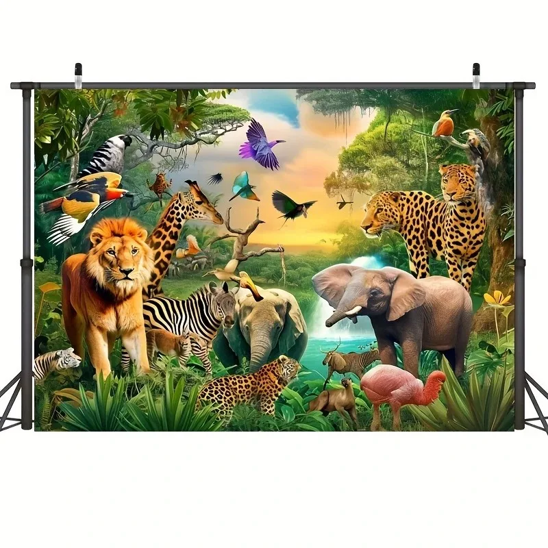 Arrière-plan avec Animaux de la Jungle, Décor de Safari Africain, Désert Tropical, Fournitures de ixd'Anniversaire pour Homme