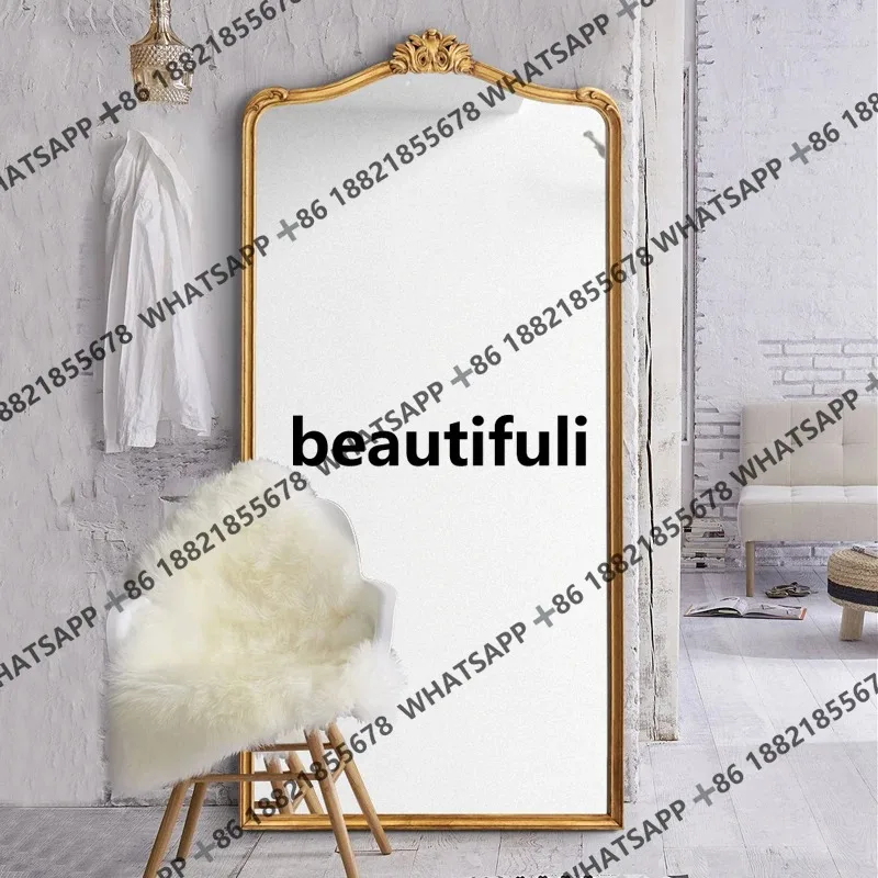 

RR European retro carved floor-to-ceiling full body home floor dressing mirror cloakroom gold old fitting