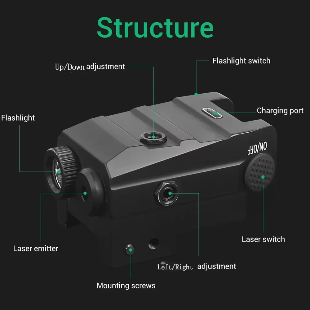 JG25 R+T Compact Tactical LED Light & Red Laser Sight Combo Metal Hunting Flashlight with High Visibility