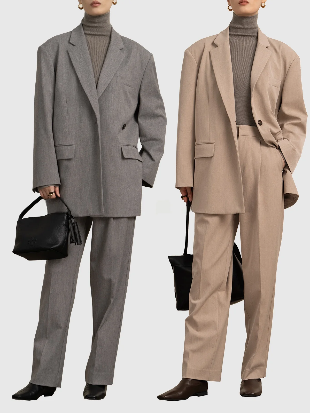 Casual Style Women's Suit Set with Back Split Old Dad Casual Pants Straight Leg Suit Jacket One Button Closure  Color