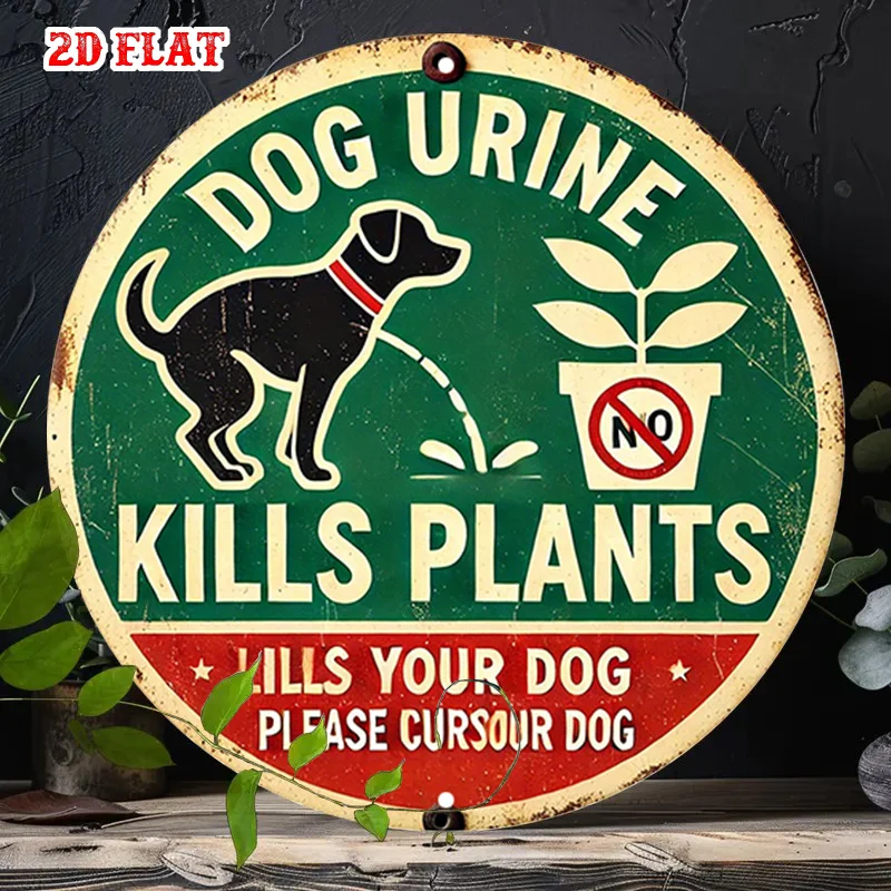 2D-Flächenschild, 1 Stück, rundes Holzschild für Gartenwarnungen, runde Wanddekoration gegen Hundeurin, Wanddekorationsschild