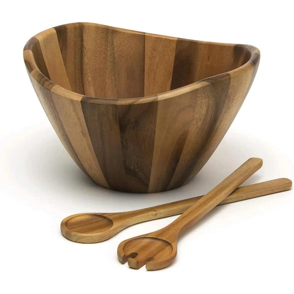 

Large Acacia Wood Wave Salad Bowl with Servers, 162 oz, Brown - Durable & Elegant Serving Dish