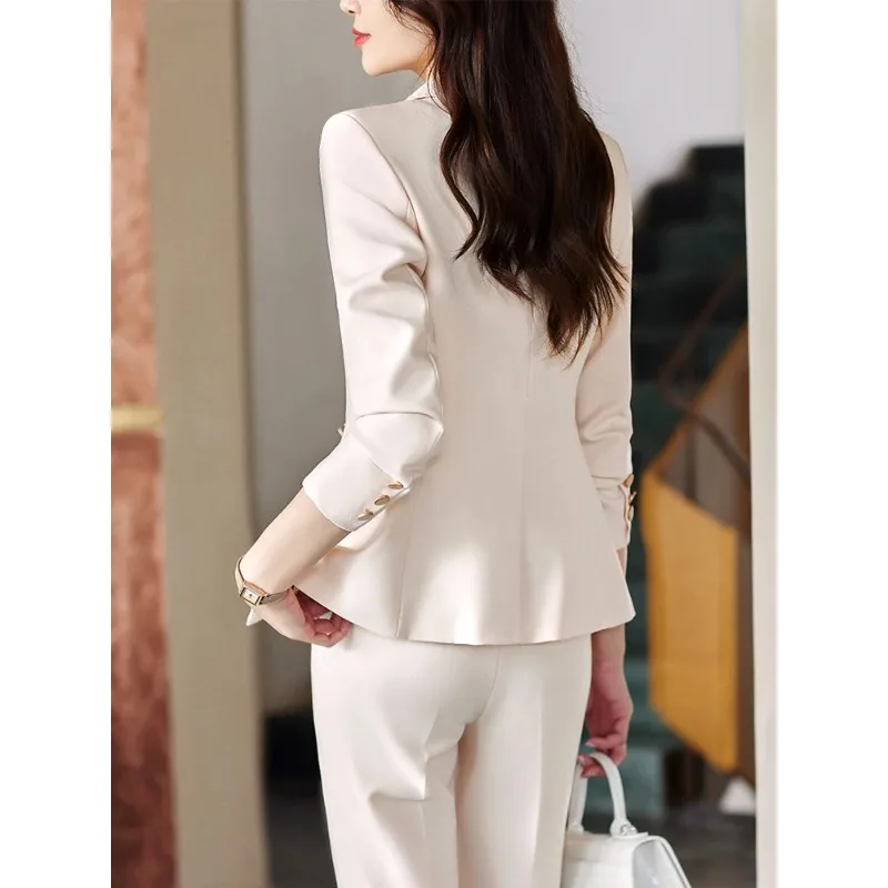 High Quality Women Pant Suit 2 Piece Set Female Blazer Jacket+Trouser Ladies Coat Beige Khaki Black Formal Business Work Wear