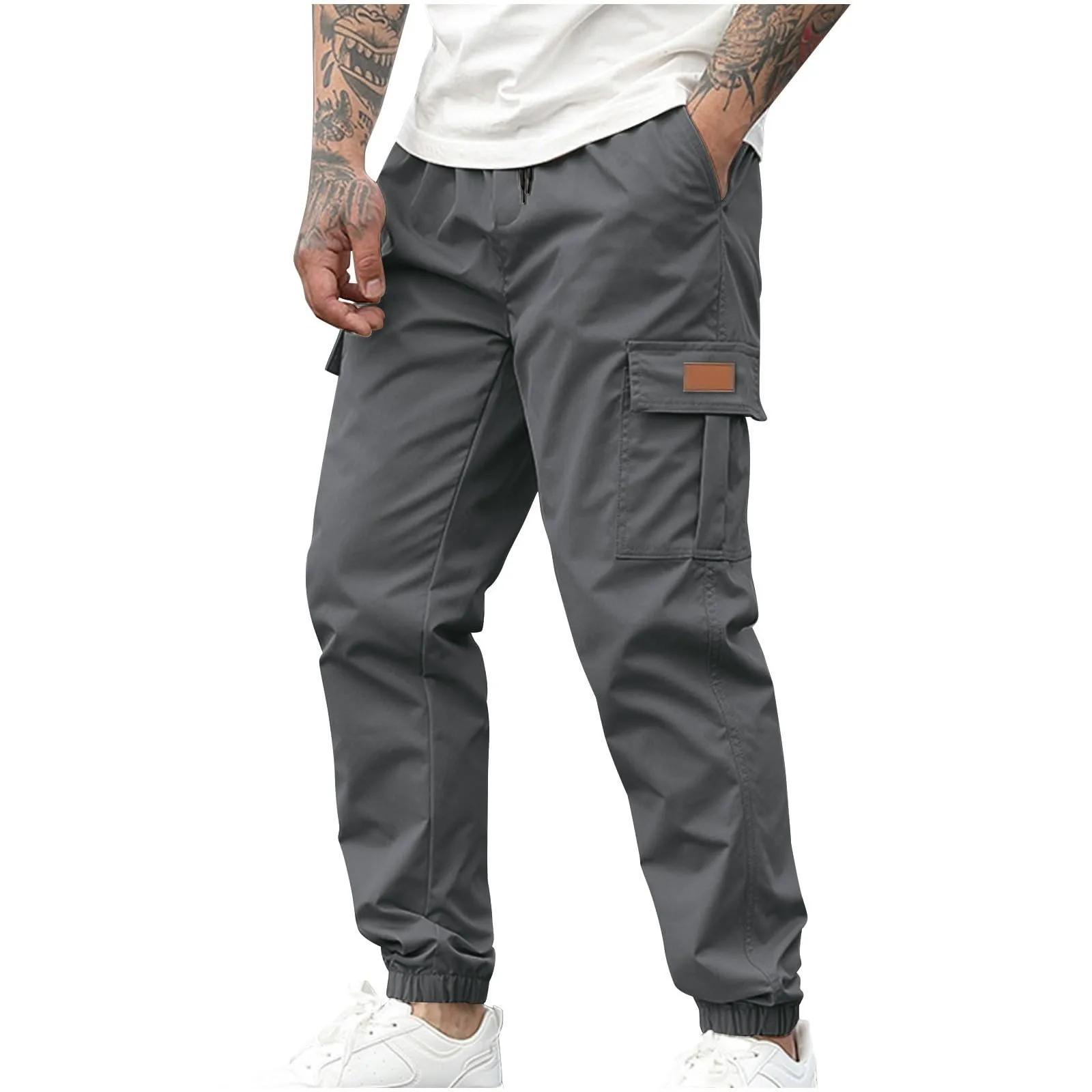 กางเกงหลายกระเป๋ากันน้ำสำหรับผู้ชาย กางเกงวอร์มผ้าฝ้ายแบบมีเชือกผูก กางเกงคาร์โก้กันน้ำแบบใหม่ กางเกงกลางแจ้งแบบยูนิเซ็กส์