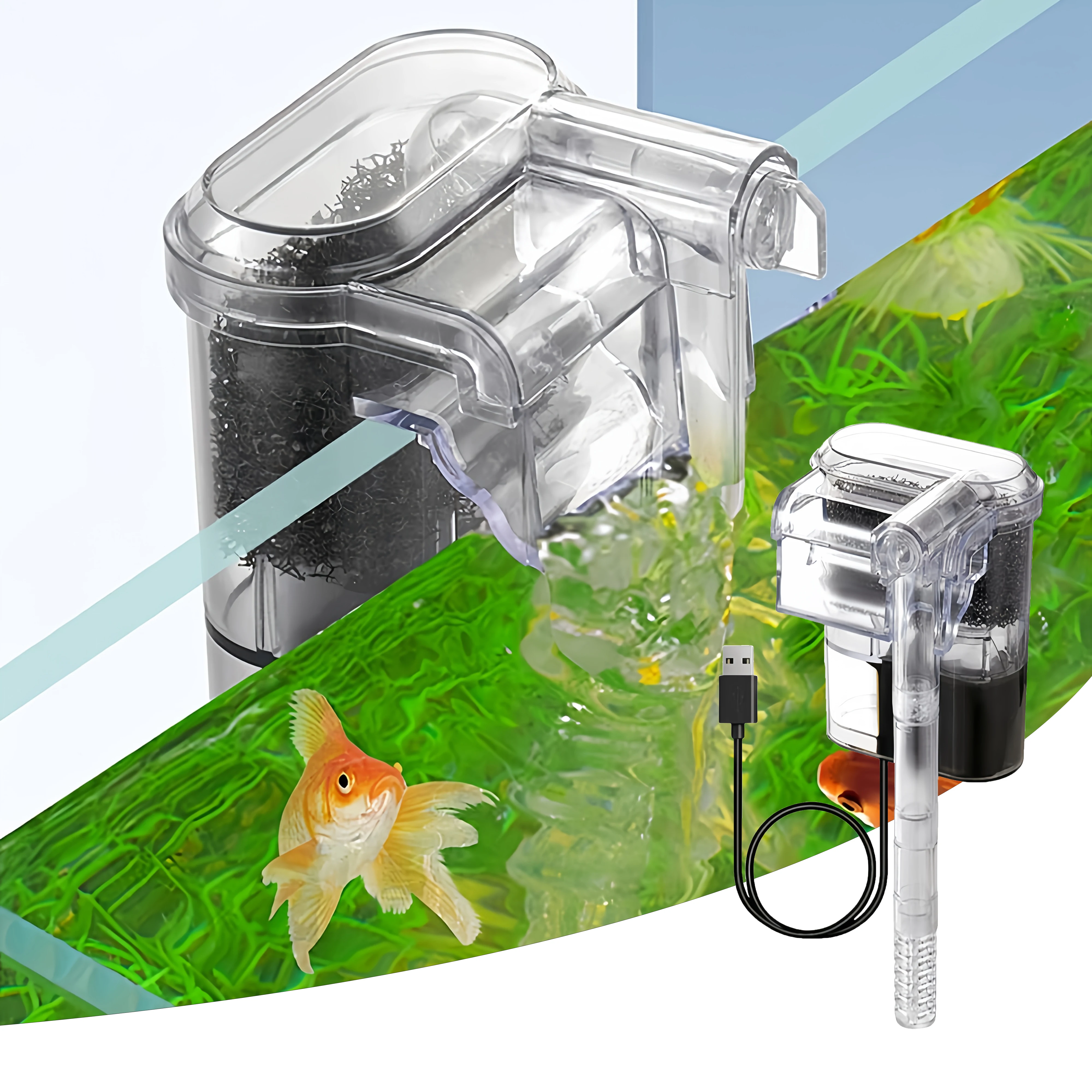 New Aquarium Hanging Filter Mini Filter Fish Tank USB Power Interface 2.5W Flow 250H/L Suitable for Fish Tanks Below 30cm