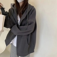 Women Solid Hoodies Coat Harajuku Basic Long Sleeve Spring Autumn Loose Zip Up Casual Oversized Sweatshirts Jacket with Pocket