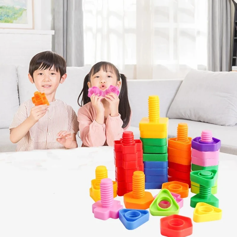 10/20-teiliges Set aus Kunststoff-Montageschrauben-Bausteinen für Kinder, Montessori-Lernspielzeug zur Form- und Farberkennung
