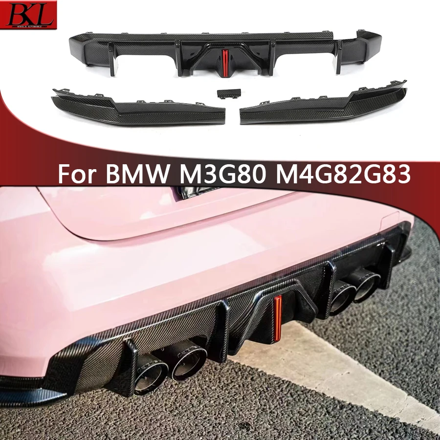 For BMW M3 G80 M4 G82 G83 Carbon Fiber Spoiler Rear Bumper Diffuser Rear Splitters With lights Spoiler Back lip Upgrade body kit