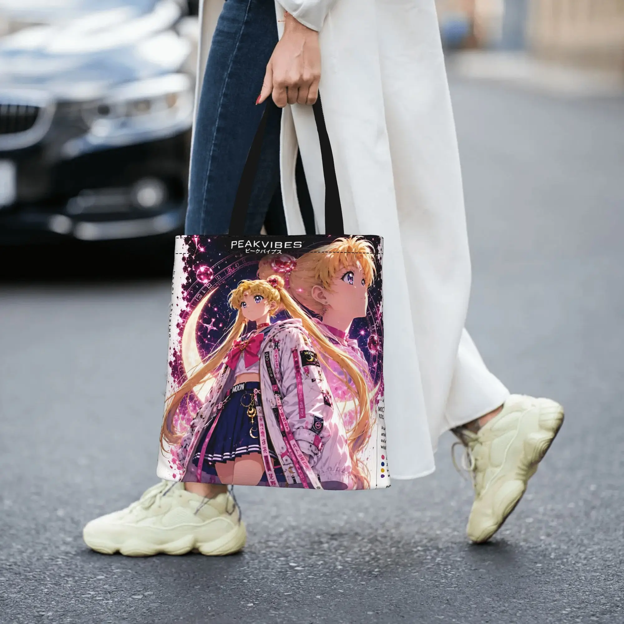 Customized Sailor Moon Women's Bag Shopping Bag Reusable Double Sided Canvas Tote Bag Shoulder  Handbag