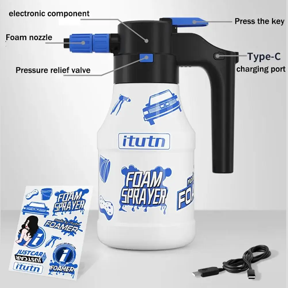 Pulverizador Elétrico De Espuma Para Lavagem De Carro, Gerador De Espuma, USB, Bateria De Lítio 2600mAh, Espuma Lance, Endurance, Toalha, 1.5L