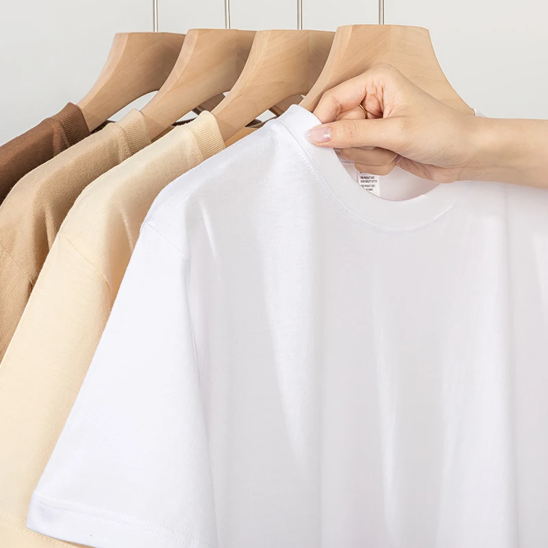 تي شيرت رجالي صيفي أساسي بأكمام قصيرة من القطن الخالص ثقيل الوزن، بقصة فضفاضة ولون ترابي، تصميم عتيق برقبة مستديرة