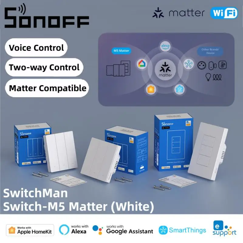 

SONOFF M5 Switchman Matter WIFI Smart Wall Switch 80/86/120 Ewelink-Remote Control Voice Control Via Alexa Google Smartthings