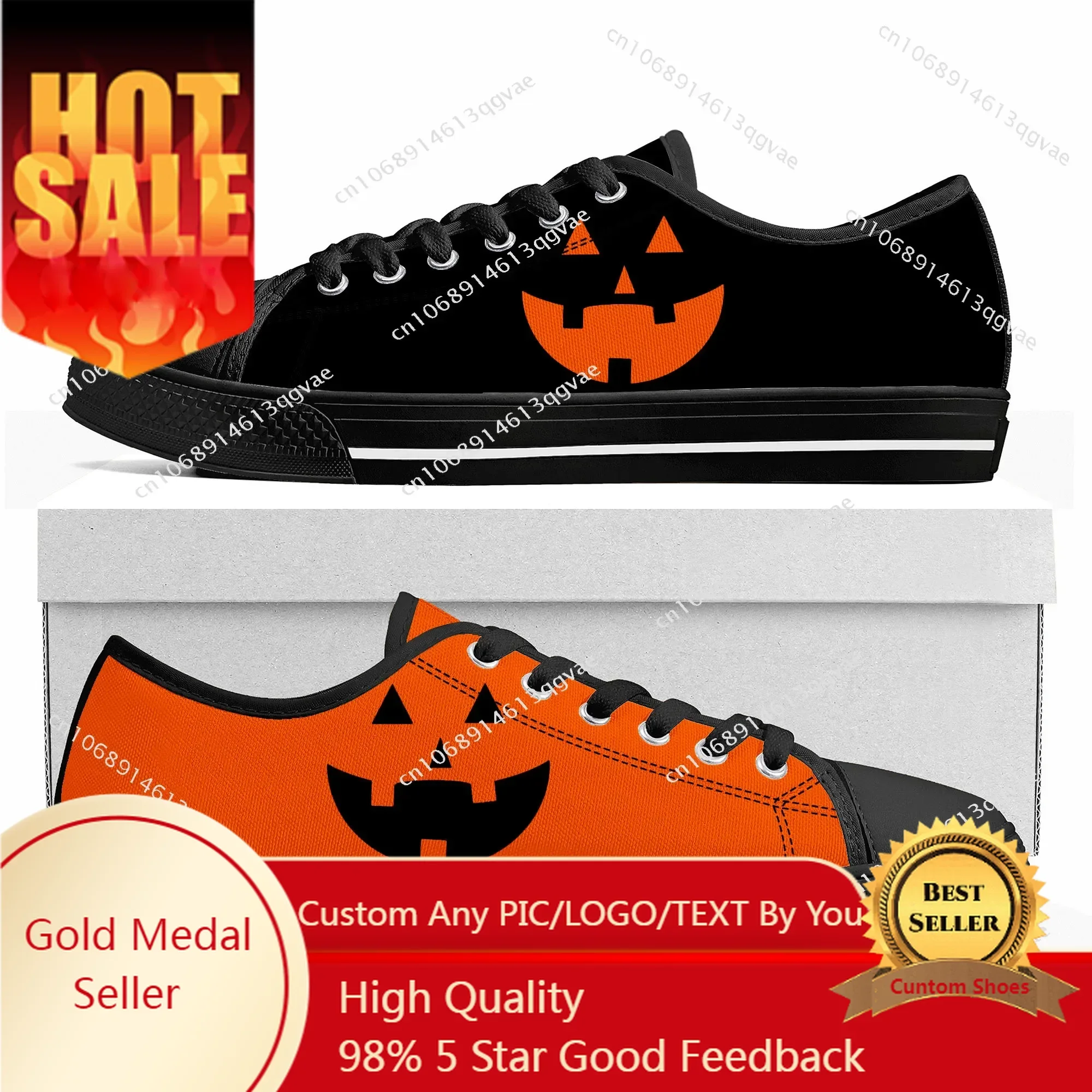 

Halloween Pumpkin Low Top High Quality Sneakers Mens Womens Teenager Tailor-made Shoe Canvas Sneaker Casual Couple Shoes Black