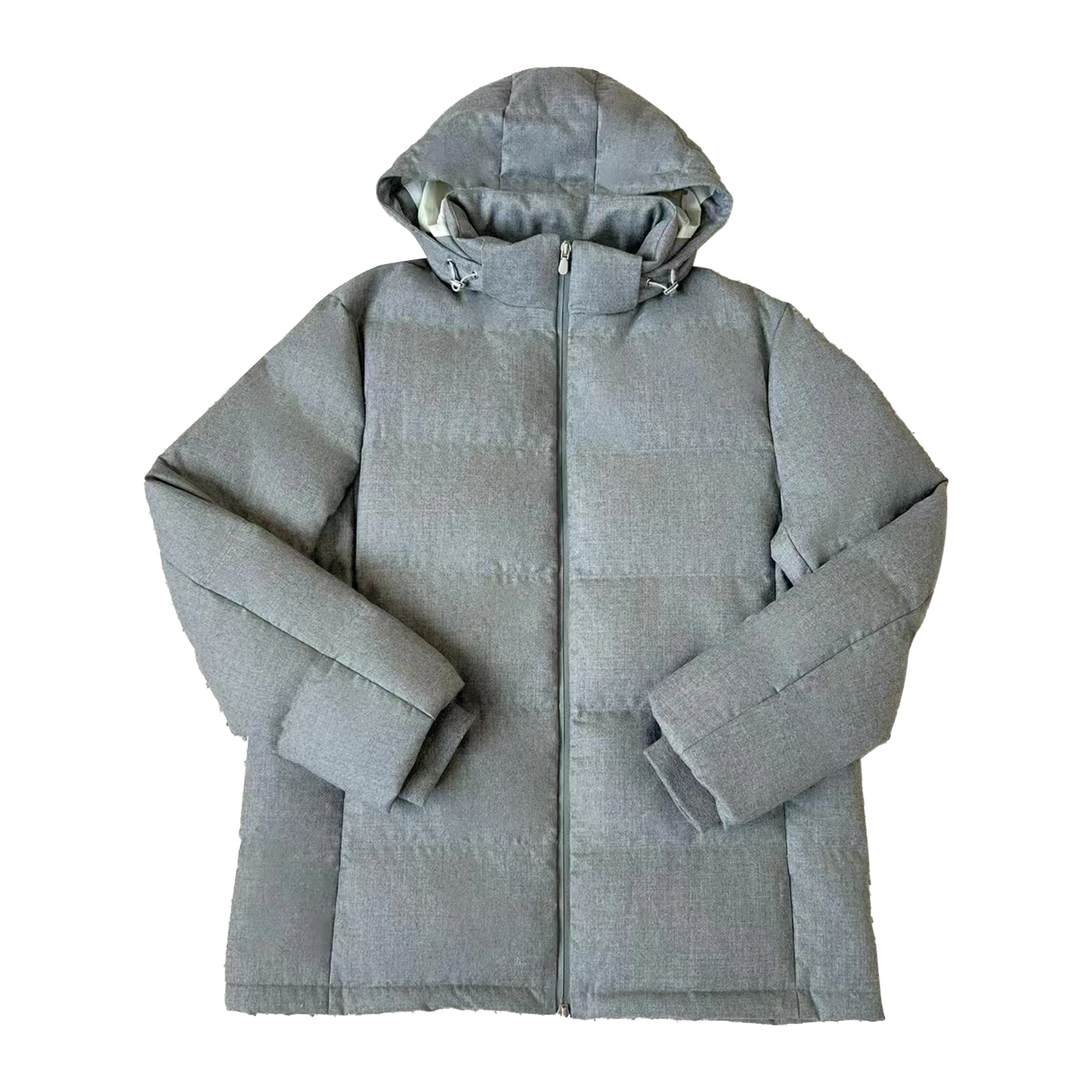 NIGO ผู้ชายฤดูหนาว WARM Wool สีทึบซิป Fit ตรง Hooded PUFFER Down JACKET Ngvp # ไนโก9485