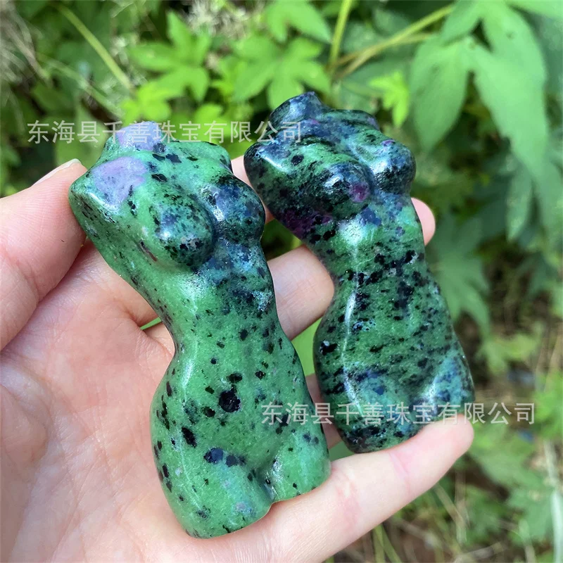 

Natural Ruby Zoisite Goddess Body Quartz Crystal Anyolite Stone Carved and Polished Female Model Metaphysical Witchy Home Decor