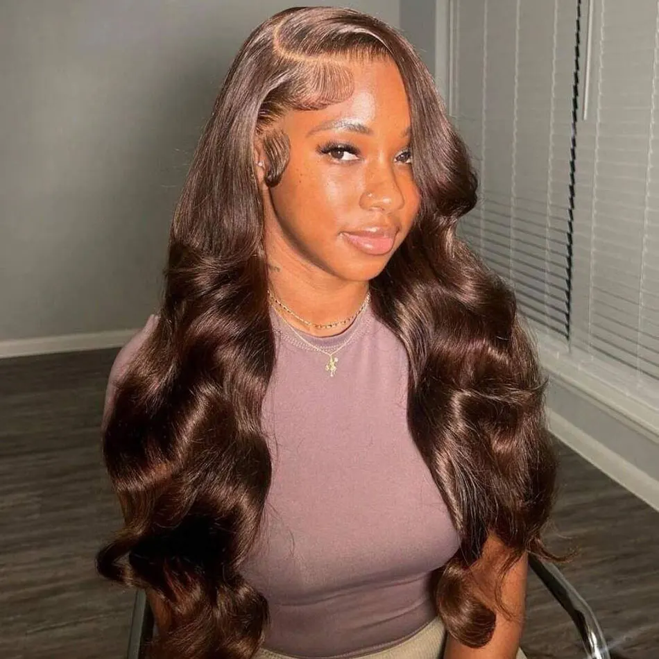 

Body Wave Chocolate Brown Human Hair Wig 13x4 13x6 Hd Lace Frontal Wigs 200% Density 30 36 Inch Chocolate Brown Lace Front Wig