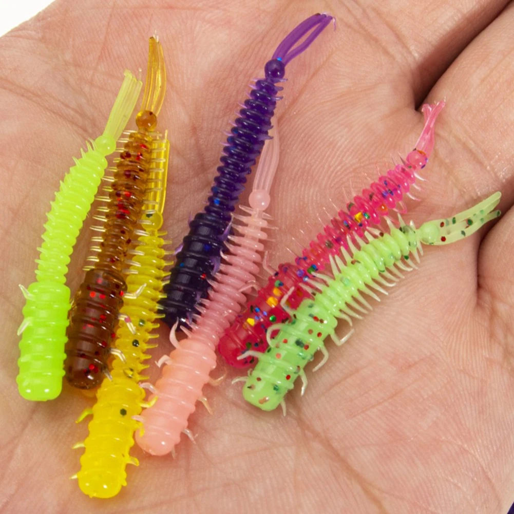 Iscas de pesca suave com cauda espiral, feitas de pvc, 45cm, isca worm, para imitação delicada da textura da larva, 20pcs