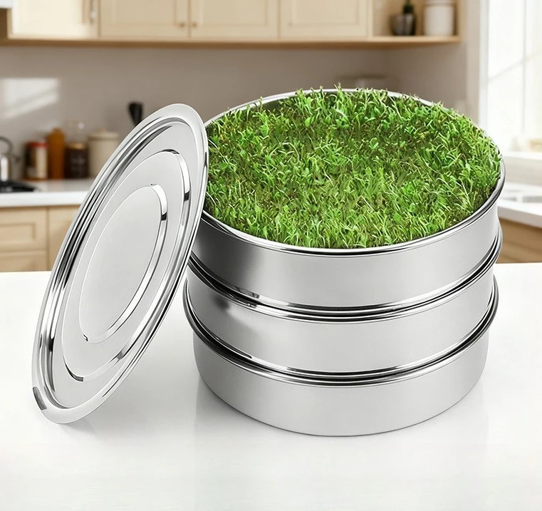 새싹 재배 키트, 스테인리스 스틸 씨앗 발아 키트, 적층형 2단 메쉬 발아 트레이