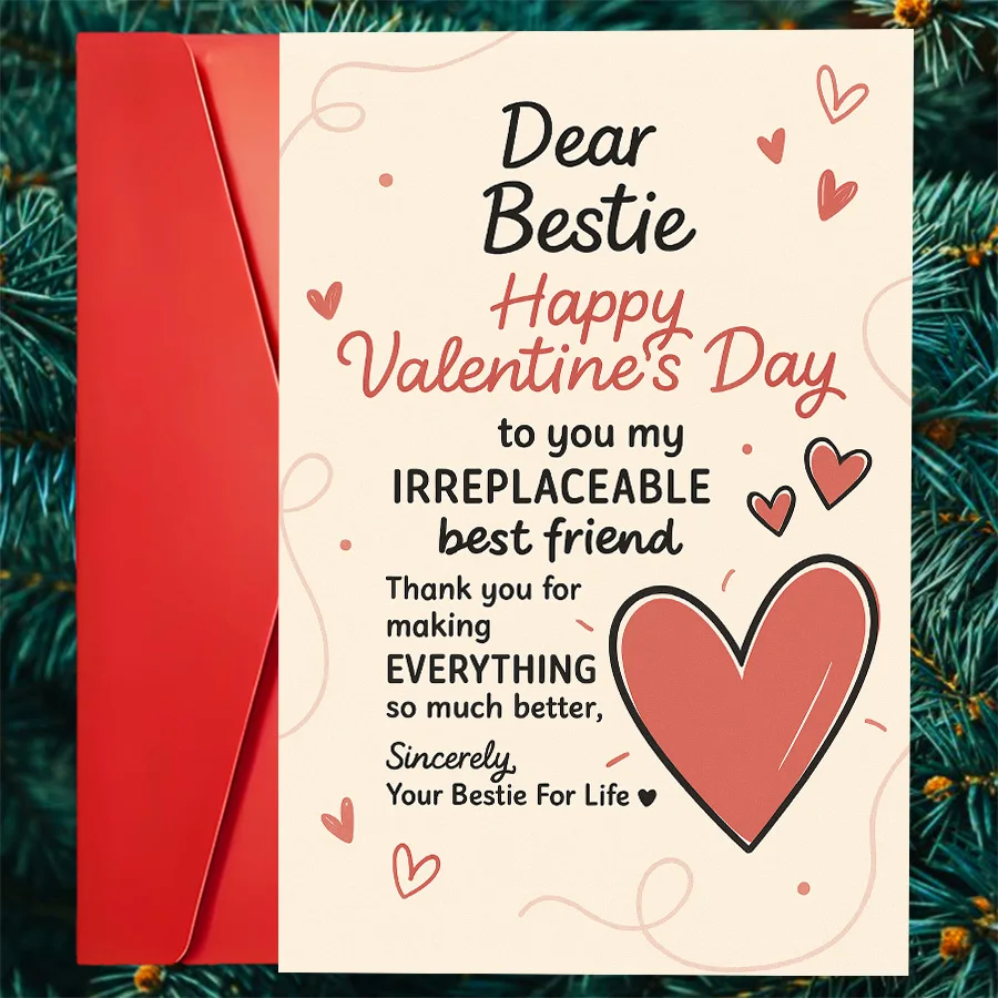 Valentine's Day Card with Envelope for Best Friends, Conveying Love and Gratitude, Ideal for Honoring Friendship.