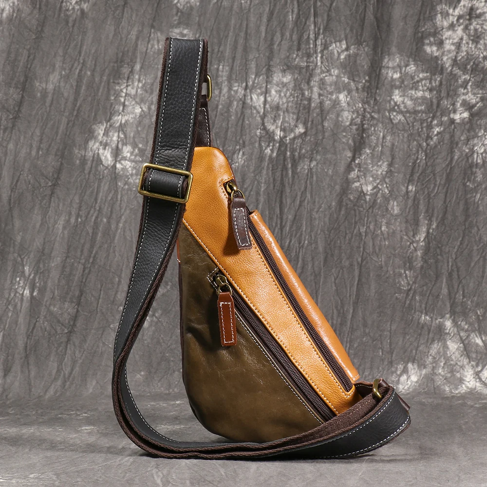LUOKIR Herren-Brusttasche aus echtem Leder, lässiger Rucksack aus Rindsleder der Oberschicht, stilvolle, trendige Schulter-Crossbody-Tasche – Detail 10