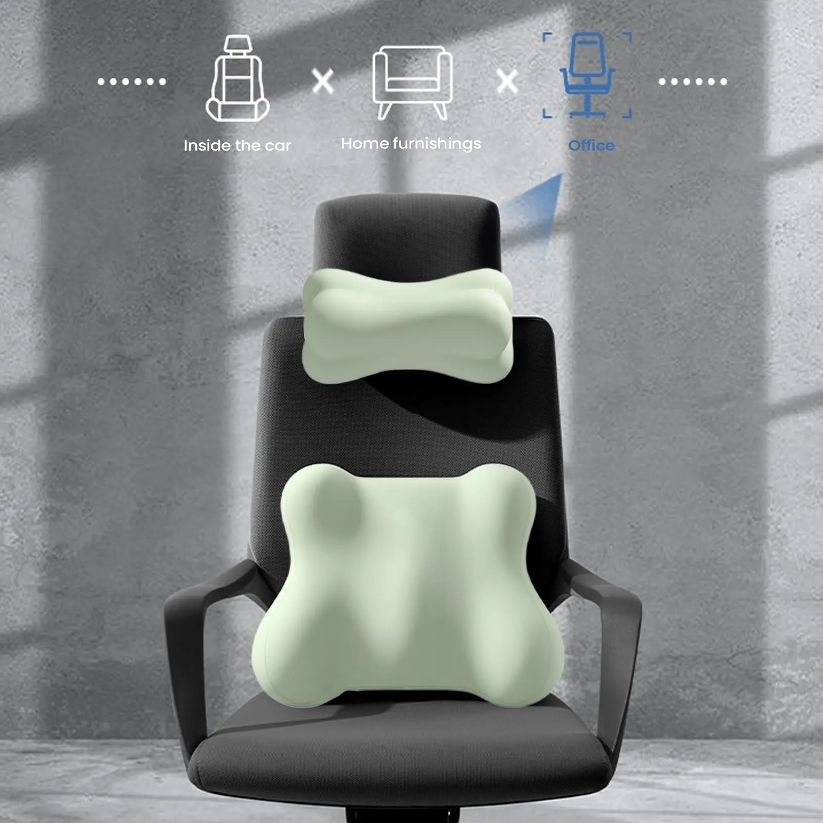 Car headrest and lumbar support pillow memory foam headrest and neck pillow with adjustable straps for Drivers Office Desk