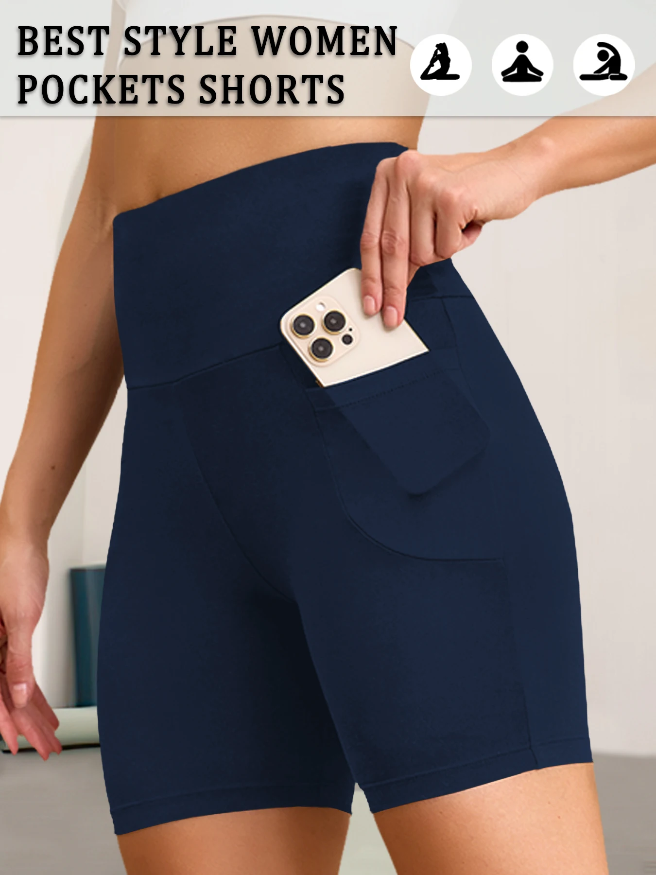 

High Waisted Biker Shorts For Women With Pockets Super Soft No See Through Workout Running Yoga Athletic Push Up Gym