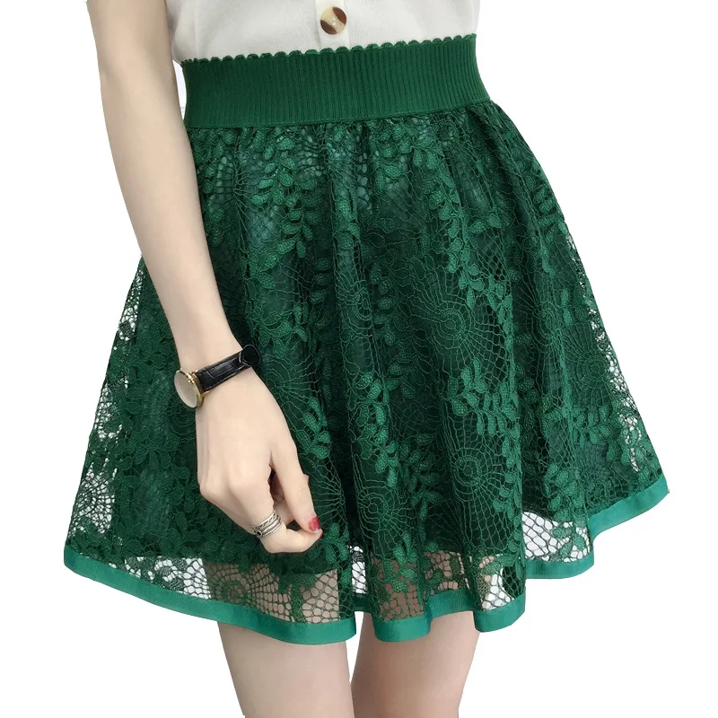 2022 summer lace short skirt A-line skirt high waist skirt hollow lace skirt black student new skirt gauze faldas mini skirts