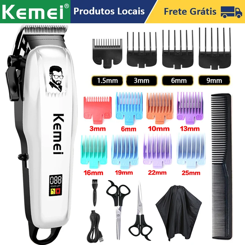 Kemei Hair Trimmer Electric Hair Clipper Professional Barber Cordless Trimmer Hair Clippers for Men USB Rechargeable LCD Display