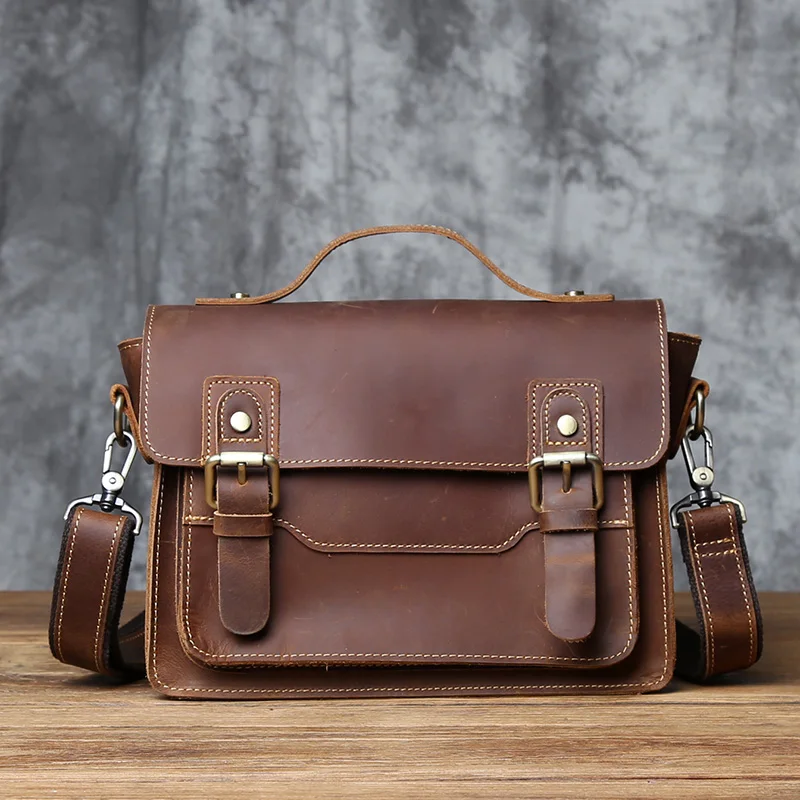 NZPJ Retro Leder Männer der Briefträger Tasche Crazy Horse männer Tasche Top Schicht Rindsleder Schulter Tasche Beiläufige Handtasche Für 10-zoll IPad – Detail 5