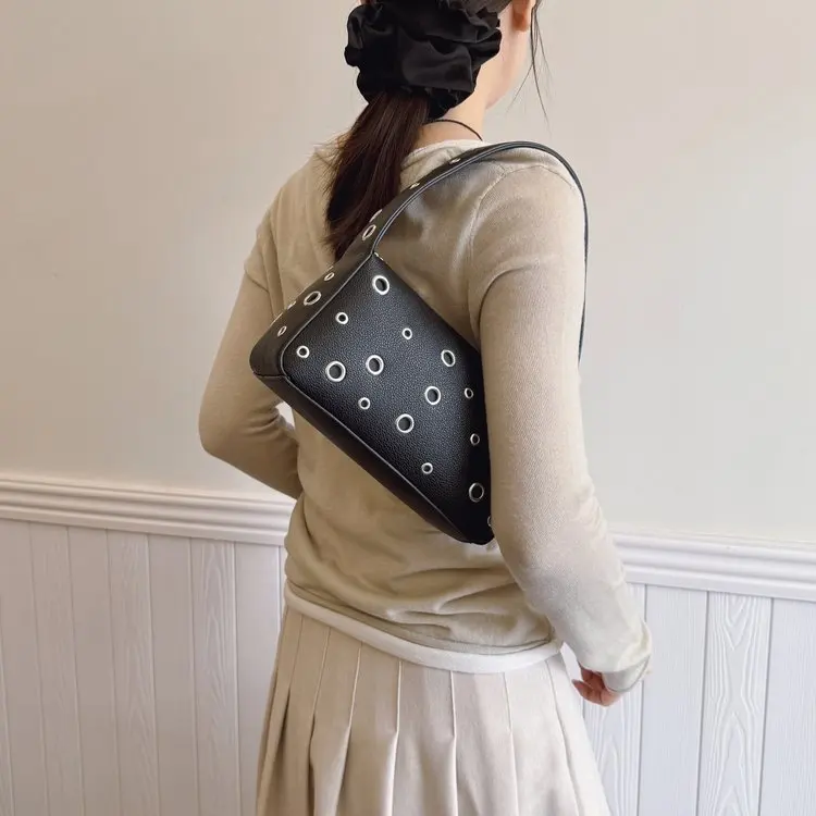 

2026 New Studded Small Square Bag, Unique Design Multi-Way Top Handle Underarm Shoulder Bag, Boho Chic Purse for Daily Use