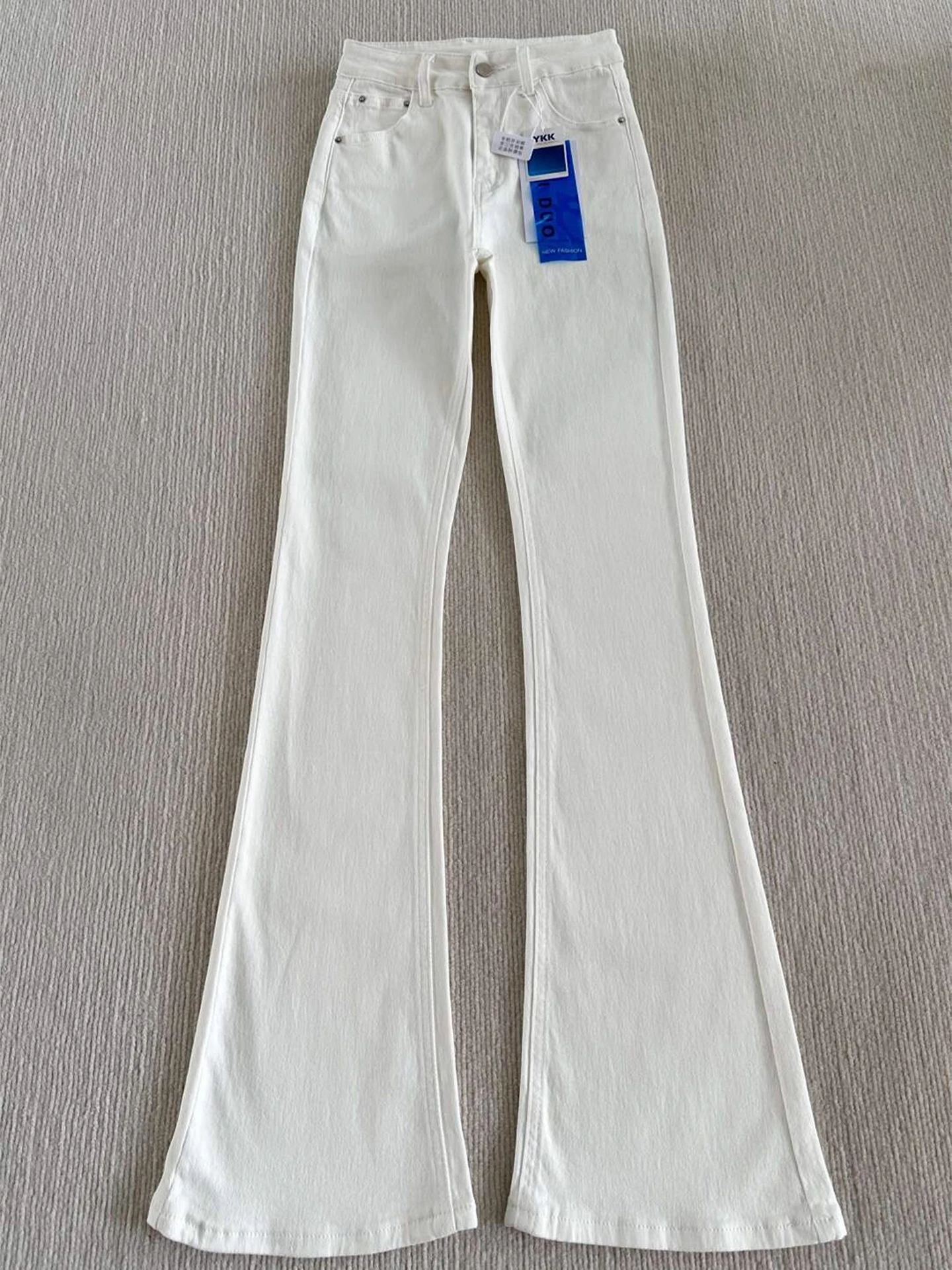 Celana Jeans Putih Model Flare Pinggang Tinggi Slim Fit Pria Wanita Musim Gugur Musim Dingin Panjang Selutut Model Bootcut Celana Jeans Kaki Lurus