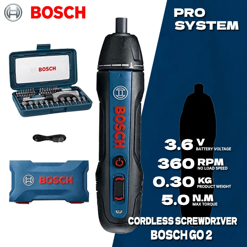 BOSCH GO2 Cordless Compact Screwdriver Mini Press Type Screwdriver Rechargeable Multifunctional Smart Hand Drill Bosch Go 2