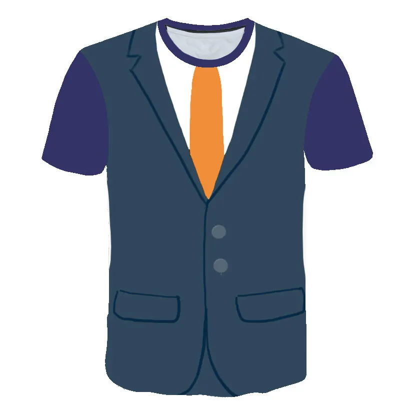 

Summer Casual Trend Street Hip Hop Funny Suit Pattern Men's and Women's T-Shirts Print Harajuku Round Neck Tee Short Sleeve Tops