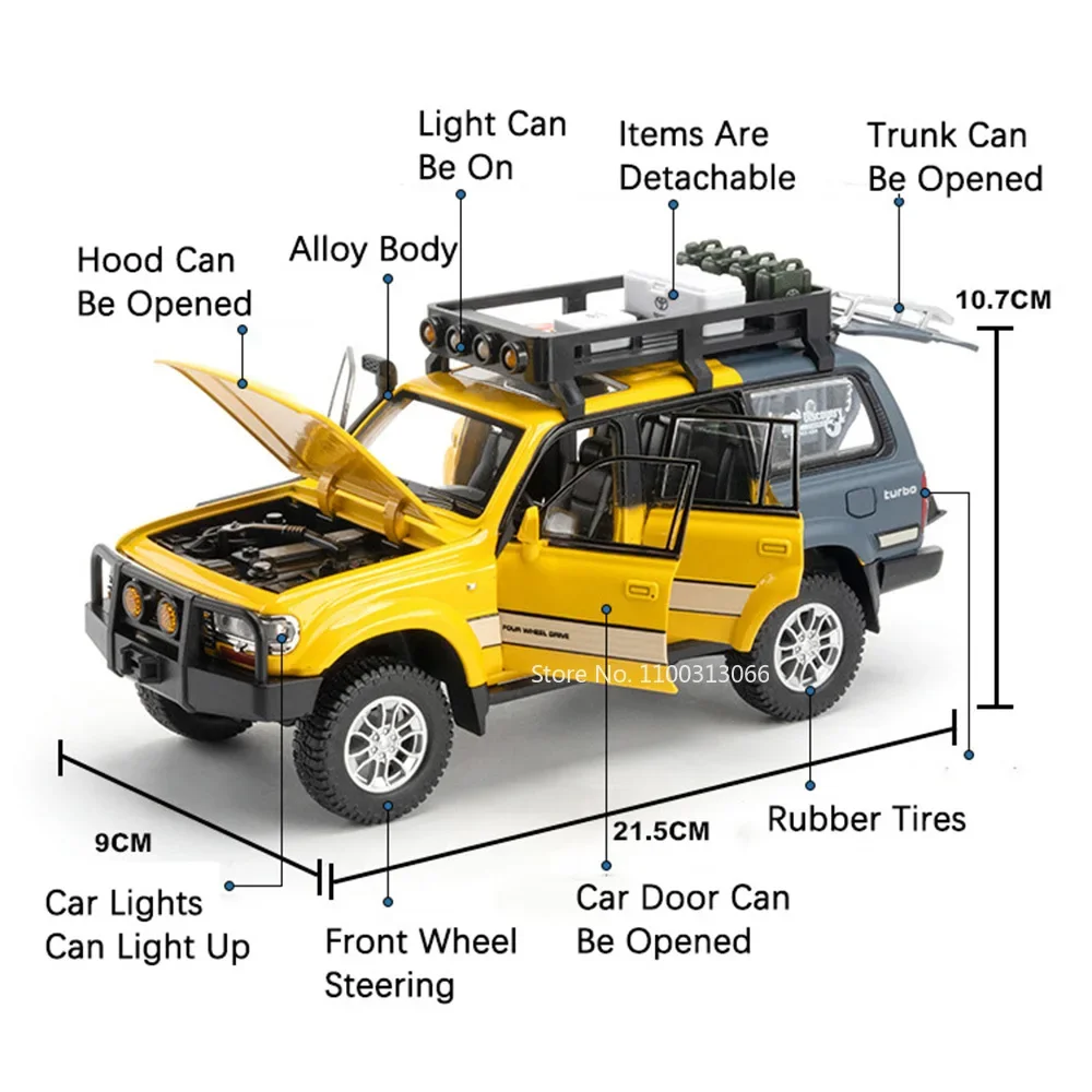 1:24 Alloy Diecast Land Cruiser LC80 Model samochodu z lekką muzyką Off-road Wheel Pull Back Pojazd Dzieci Prezent na Dzień Dziecka