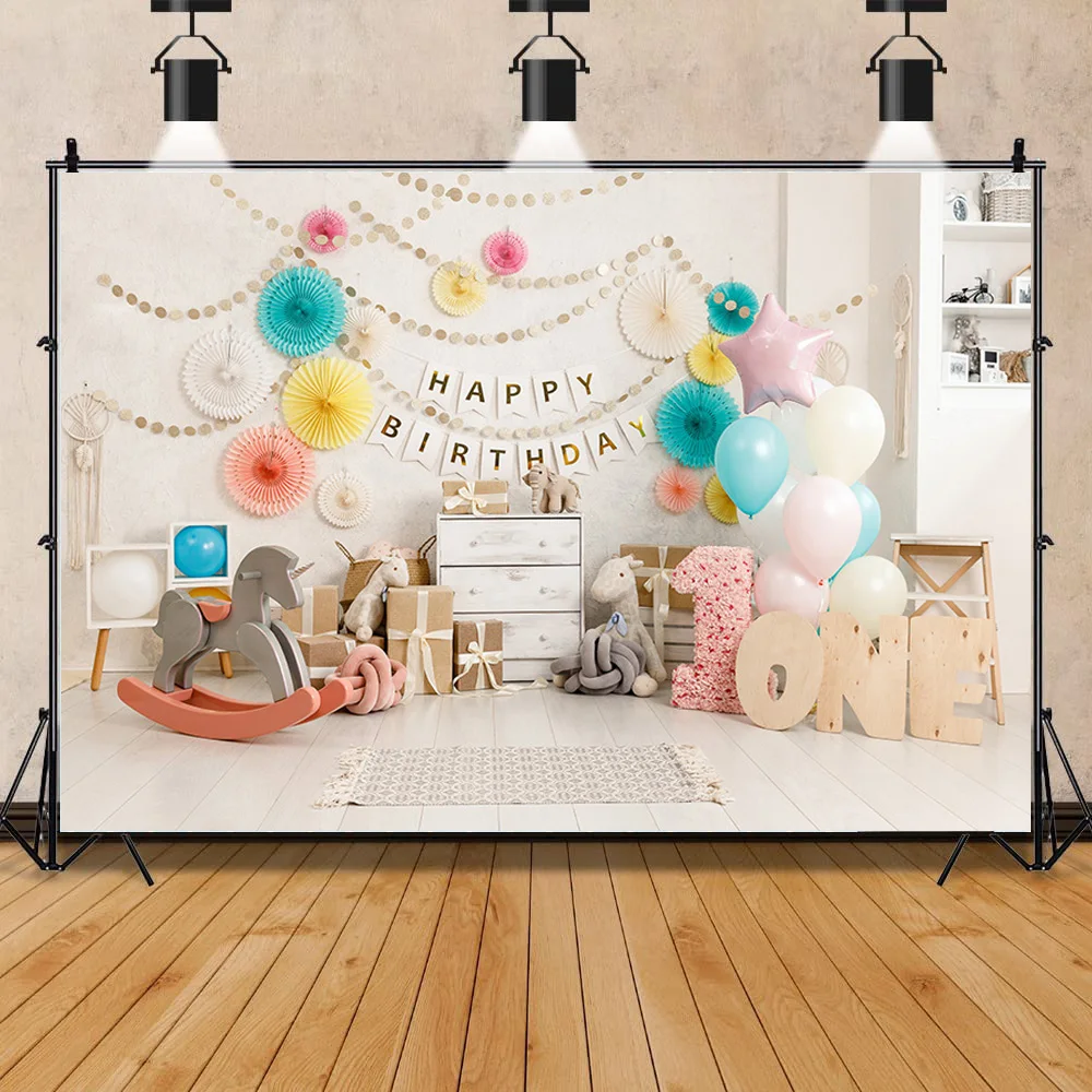 

SHUOZHIKE Children's Happy Birthday Color Balloon Photography Neonatal Colorful Unicorn Studio Background Props ESY-04