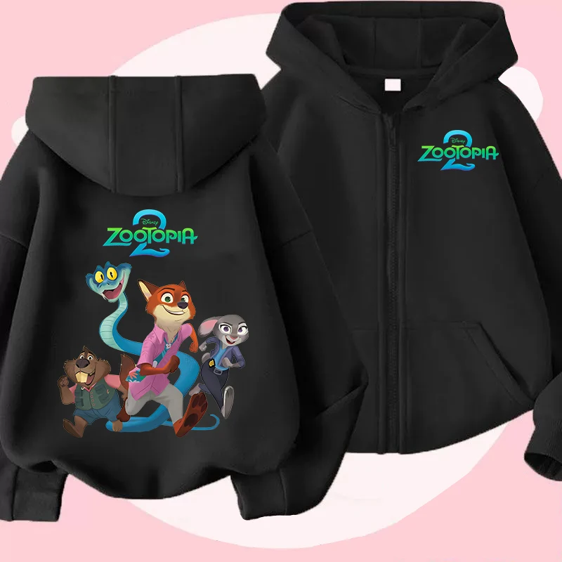 

Детские толстовки с капюшоном A Zootopia 2, толстовка на молнии с принтом персонажей мультфильмов Диснея, осенняя куртка для девочек и мальчиков, зимняя детская одежда