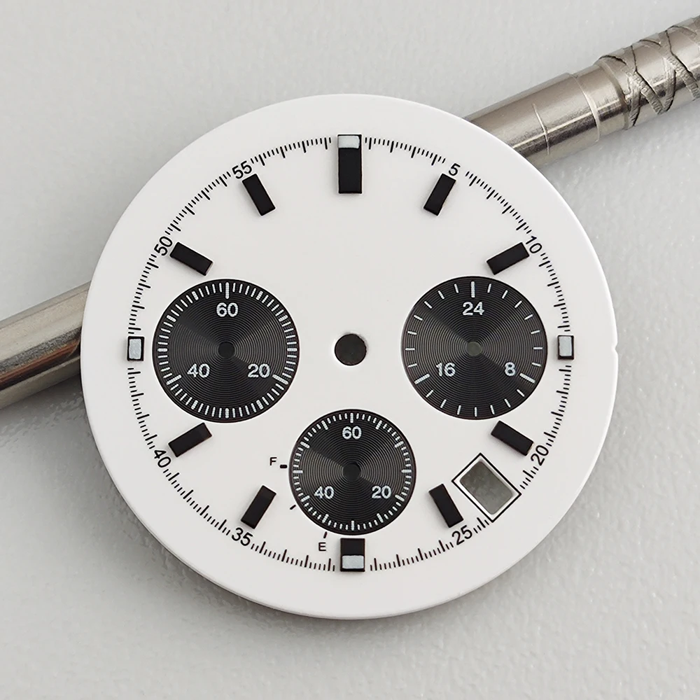 32.5mm VK63 Unmarked Dial Customized Logo Dial Quartz Watch Black and White Dial, Suitable for VK63 Movement Watch Accessories