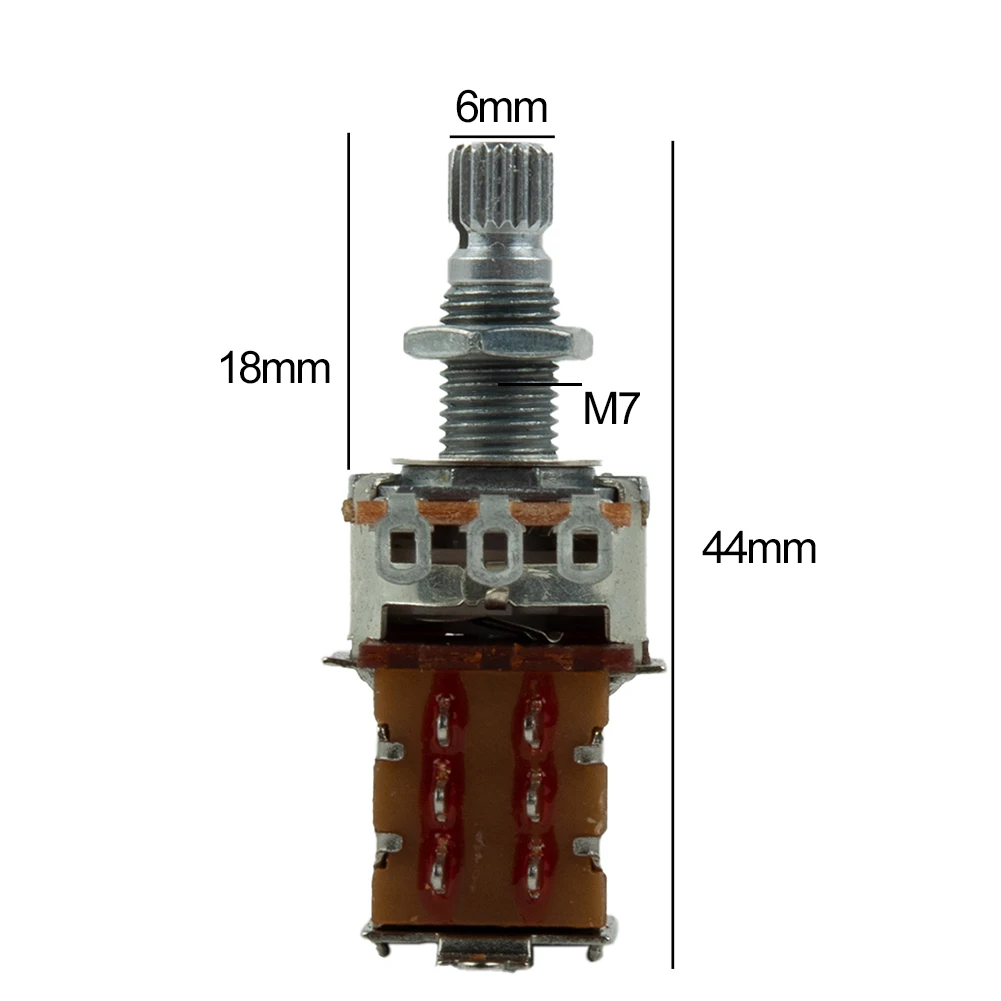 Двухтактный потенциометр для электрогитары с длинным разделенным валом A250K B250K A500K B500K для серии/параллельной проводки