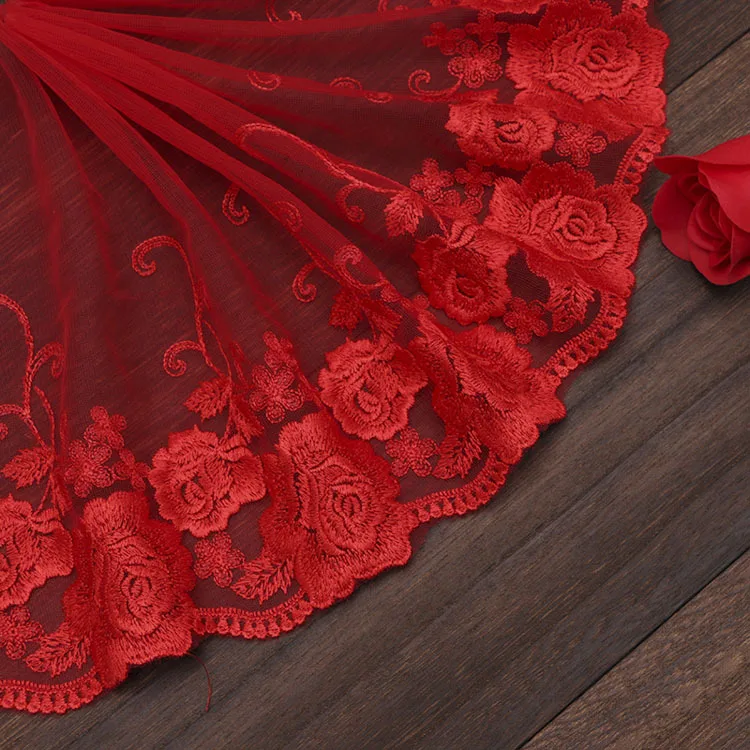 30Yards Red Embroidered Lace Fabric Flower Edge Mesh Bra Dress Sewing Trimmings Supplies Trim Garment Accessories