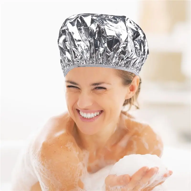 ABRE-Shower Cap Heat Insulation Aluminum Foil Hat Elastic Bathing Cap For Women Hair Salon Bathroom