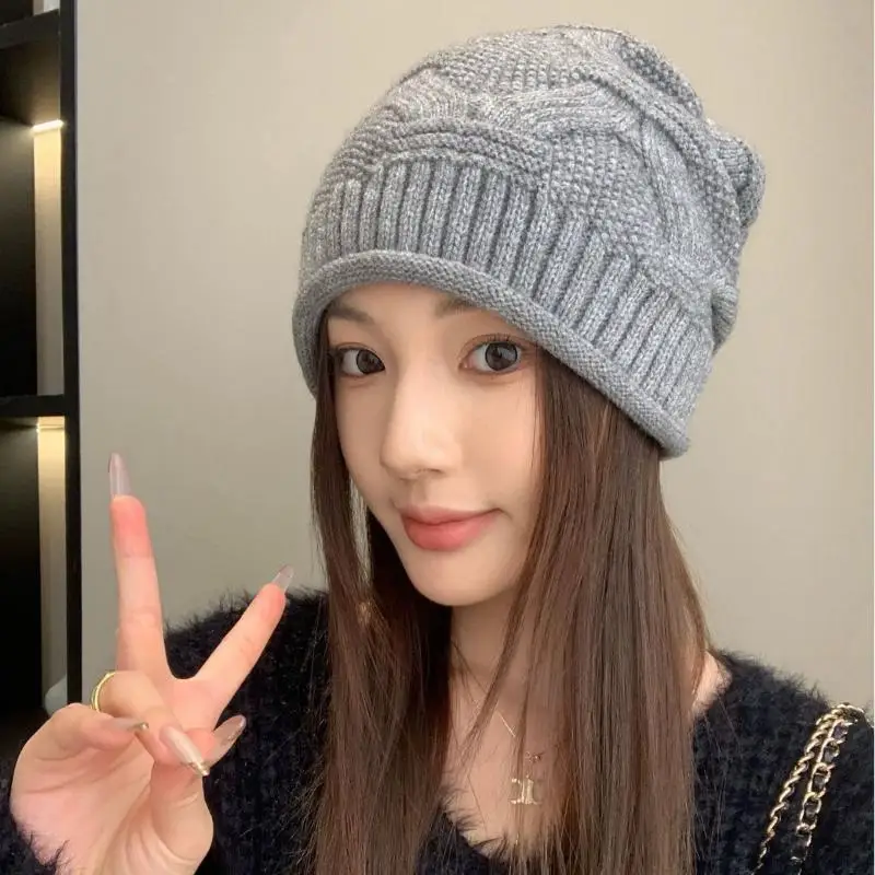 1PC Autumn Winter Rolled Edge Knitted Cap Fashion Women's Outside Sports Cold Protection Warm Beanie Hat