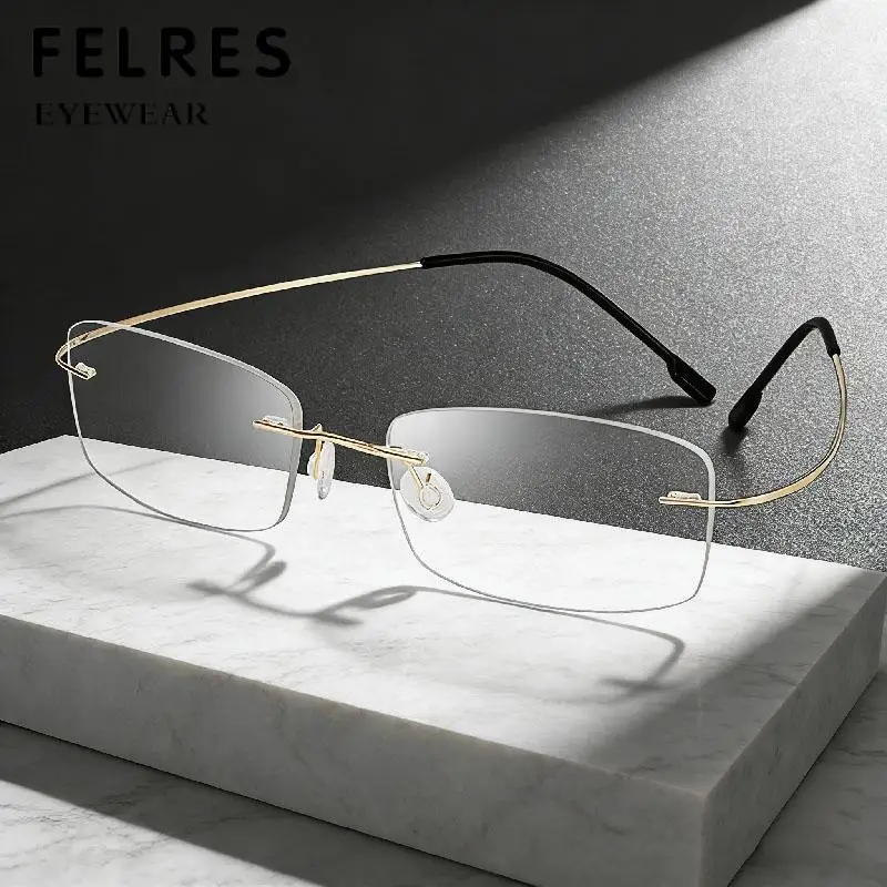 Boundless Titanium Alloy Anti Blue Light Reading Glasses Business Men Women Lightweight Prescription Presbyopic Eyewear Readers