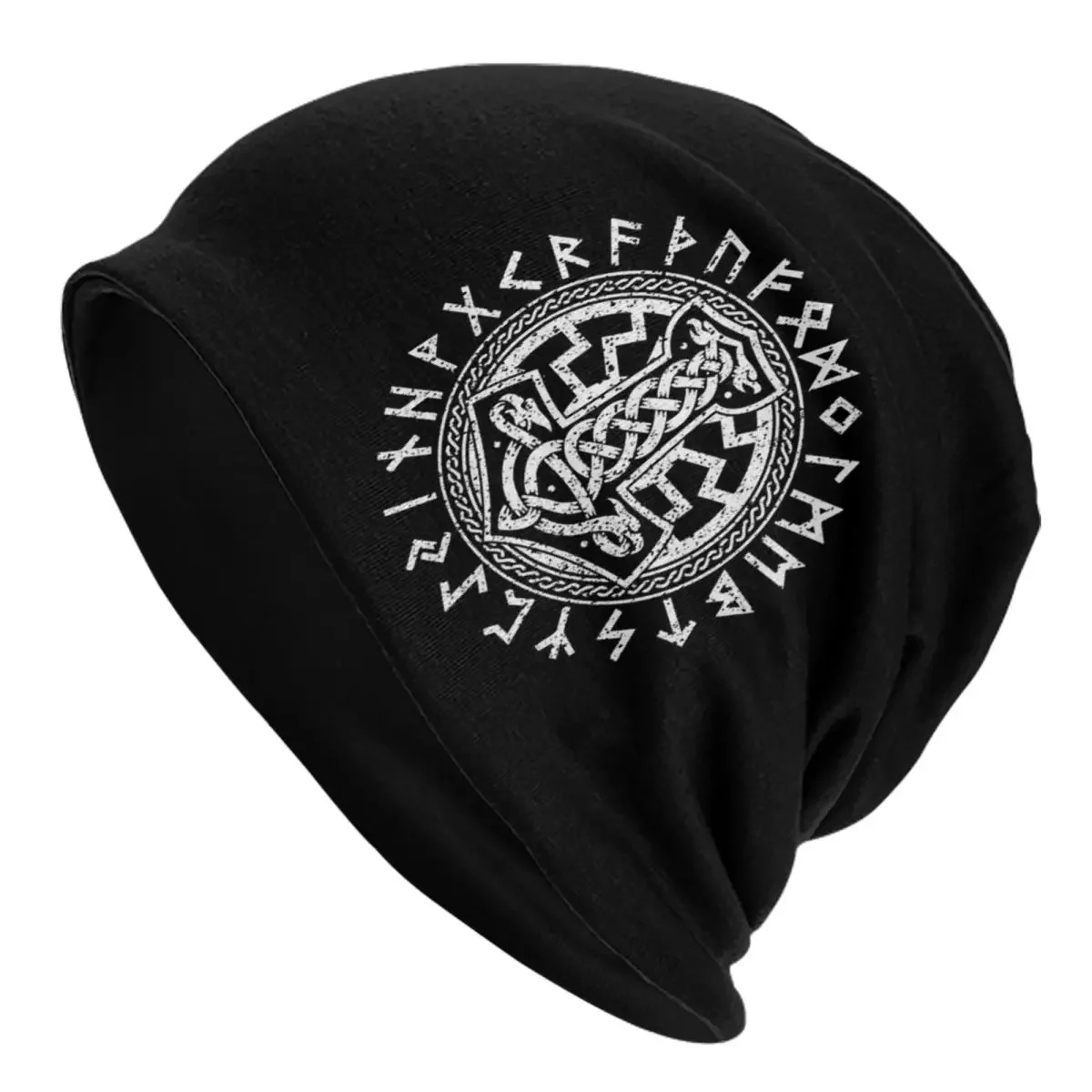 Viking Runes Hammer Celtic Hugin Munin Ravens Viking Warm Knitted Cap Bonnet Hat Autumn Winter  Beanies Hats for Men Women Adult