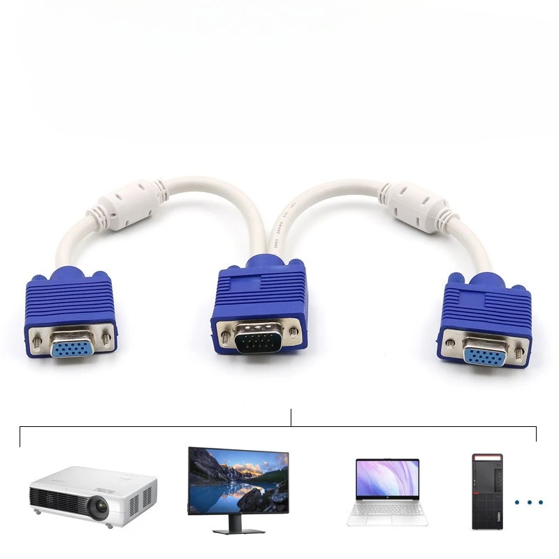 2PCS 0.3M VGA 3+6 Splitter Cable, 1 Male to 2 Female Video Cord for Monitor, Video Device