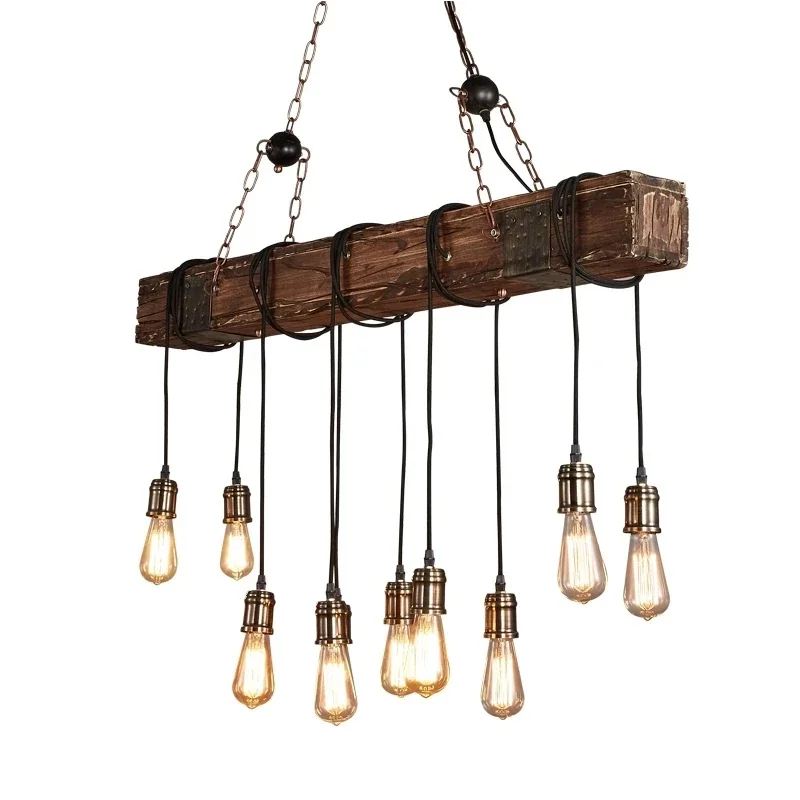 

Antique Industrial Retro Wood E27 LED Ceiling Chandelier Lightin Creative Bar Luminaire Vintage Pendant Lights Lustre