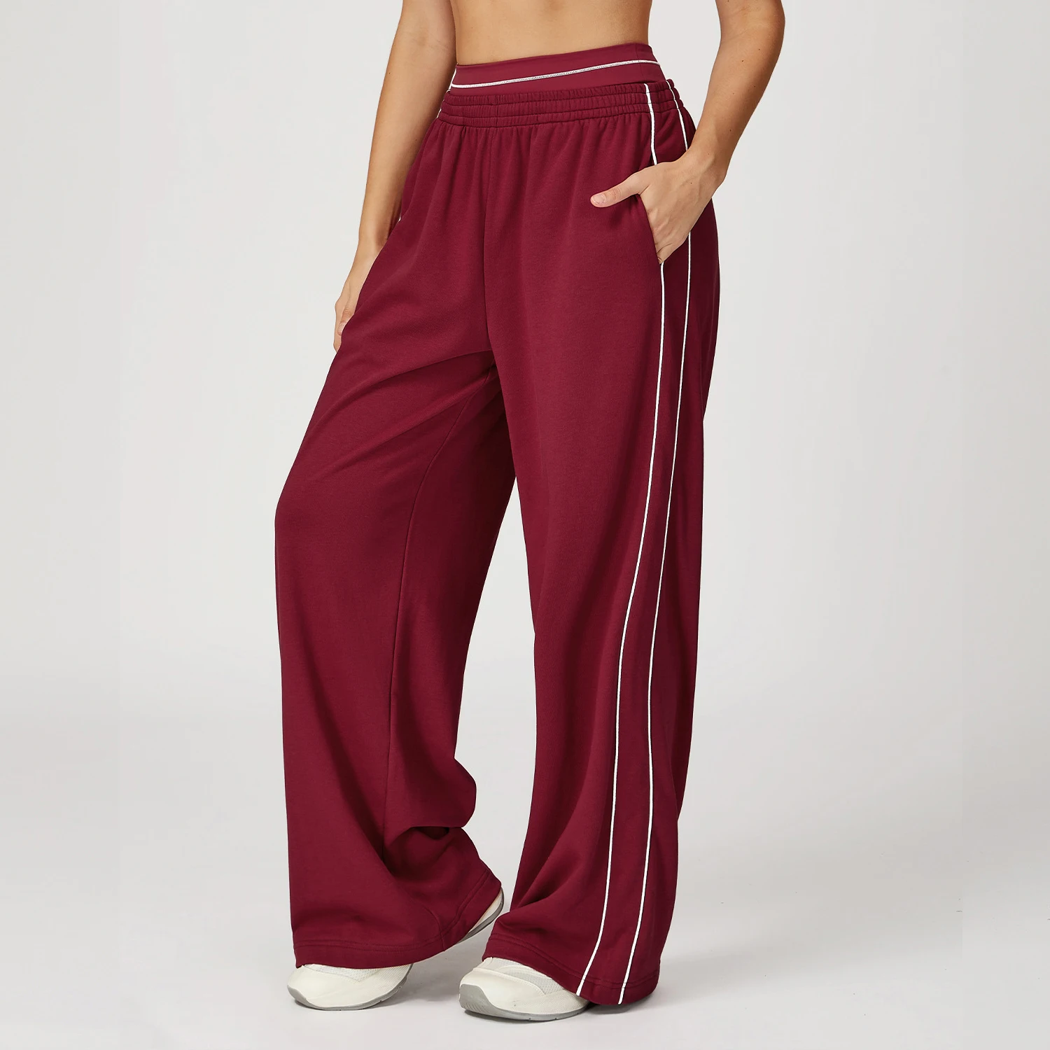 

Women Casual Wide Leg Yoga Pants Contrast Color Drawstring Hip Hop Baggy Trousers Elastic High Waist Y2K Gym Running Sweatpants