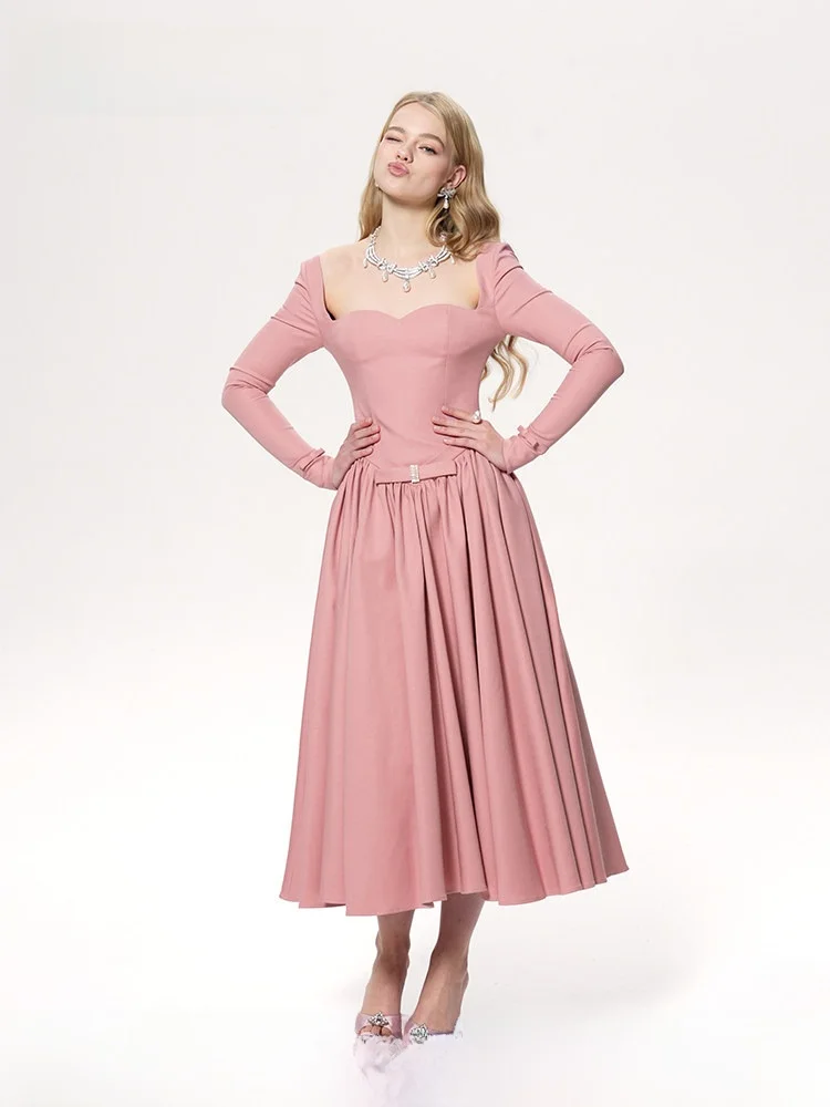 

Ele Long Sve Dr Heavy Embelliment High Elastici Knot Bamboo Fiber Gown for Women Autumn Winter Season