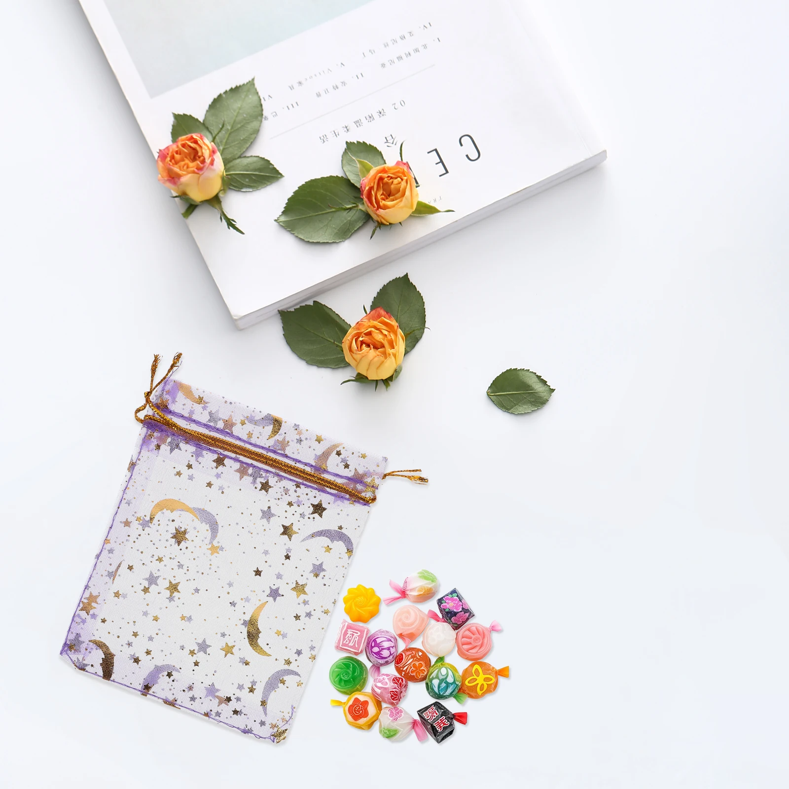 

50Pcs Moon Star Organza Mesh Bags Drawstring Jewelry Small Gift Candy Bags Party Favor Organizer Pouches Organza Bag