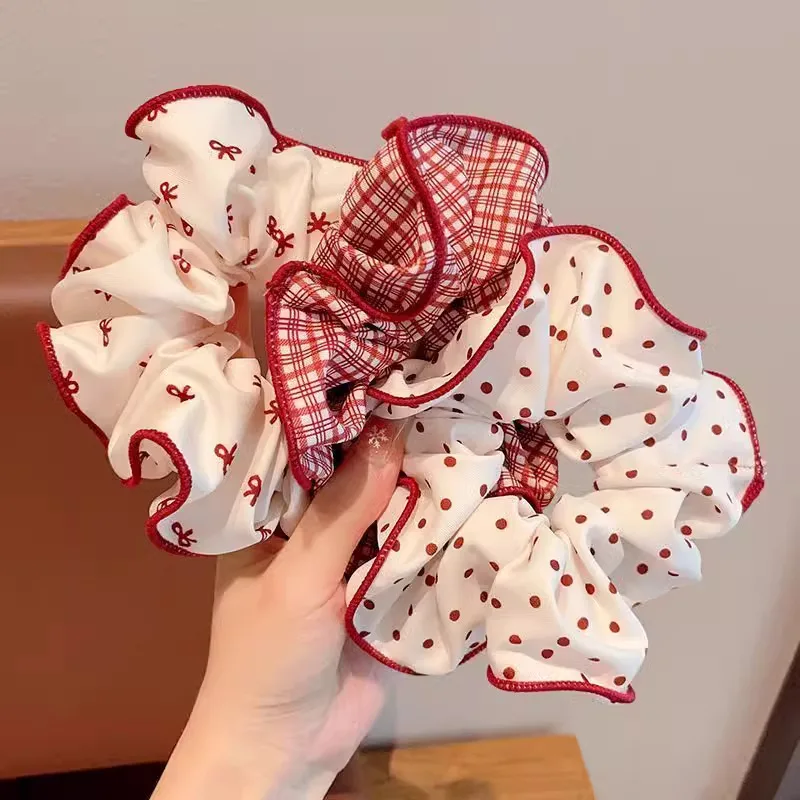 2/3 قطعة الراقية الأحمر لطيف نقطة منقوشة Scrunchies للنساء الفتيات لينة مرونة العلاقات الشعر لطيف العصابات الشعر موضة إكسسوارات الشعر