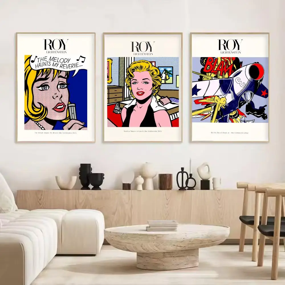 R-Roy L-Lichtenstein art Painting Calligraphy Stylish Canvas Poster Wall Art for Living Room Bedroom Cafe Office Decor Gift